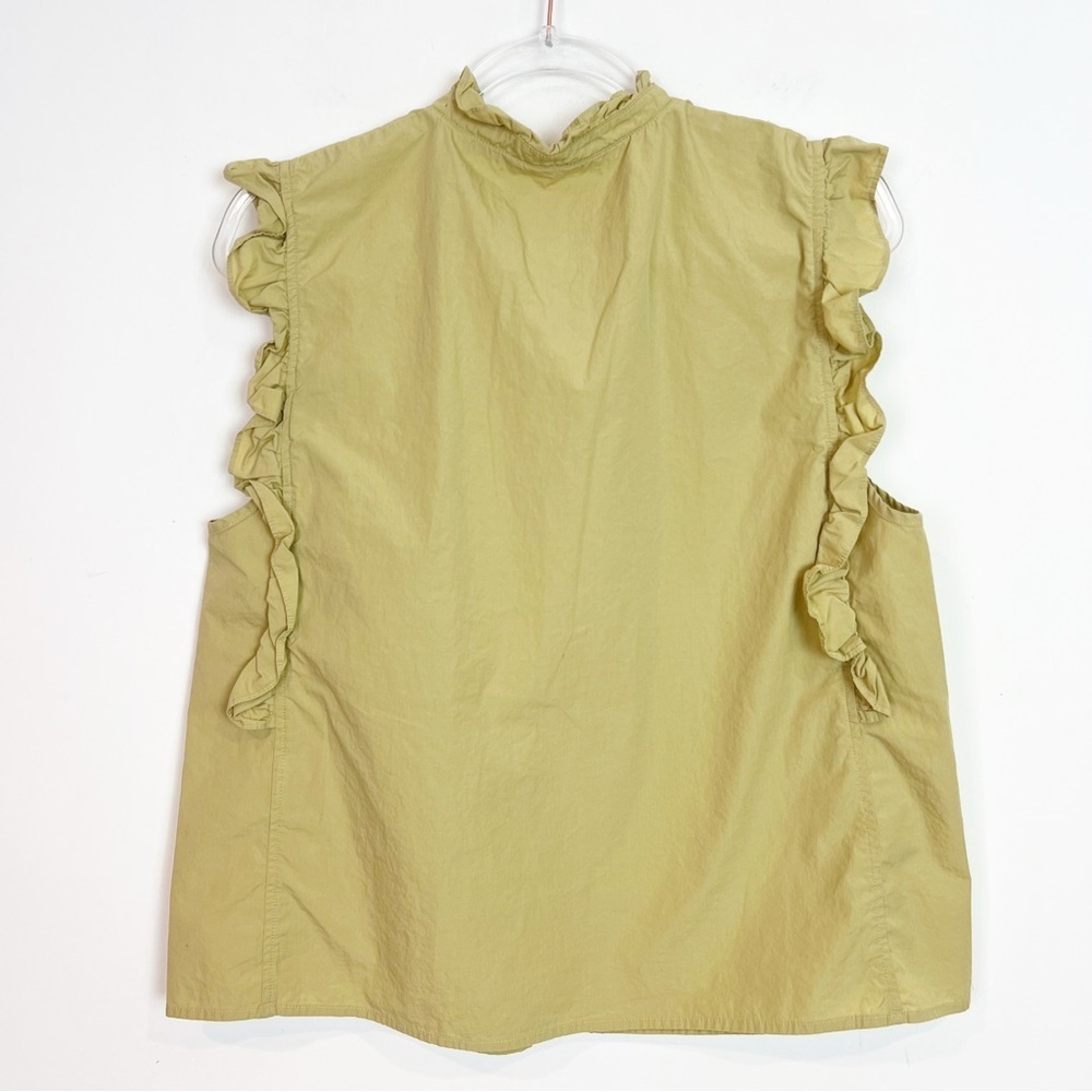 SAMSOE SAMSOE GREENISH FRILL SLEEVE MARTHY ORGANIC COTTON BLOUSE SZ LARGE - Picture 4 of 4